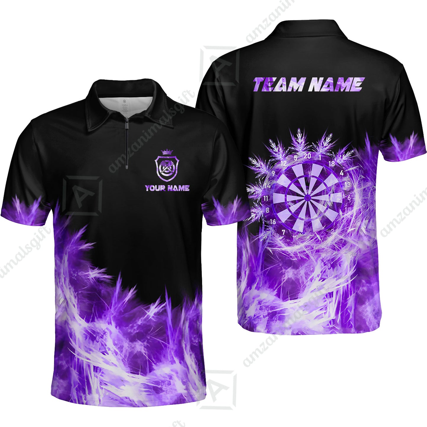 Customized Darts Quarter-Zip Polo Shirt, Darts Icy Light Black And Multi Color Team Zip Polo Jersey For Darts Player