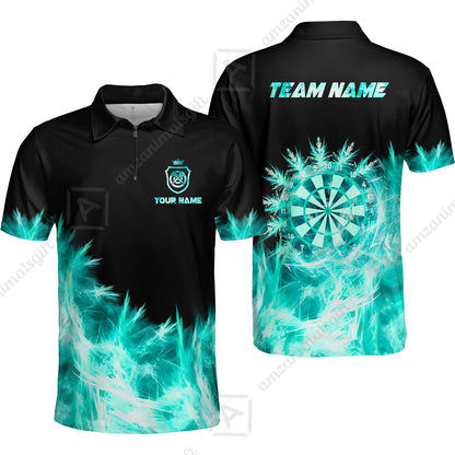 Customized Darts Quarter-Zip Polo Shirt, Darts Icy Light Black And Multi Color Team Zip Polo Jersey For Darts Player