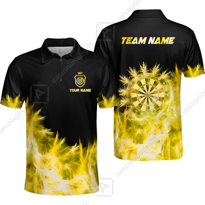 Customized Darts Quarter-Zip Polo Shirt, Darts Icy Light Black And Multi Color Team Zip Polo Jersey For Darts Player