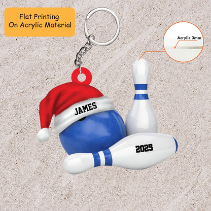 Personalized Bowling Ball Holding Pins Acrylic Ornament, Bowling Keychain, Car Ornament, Christmas Ornament Gifts