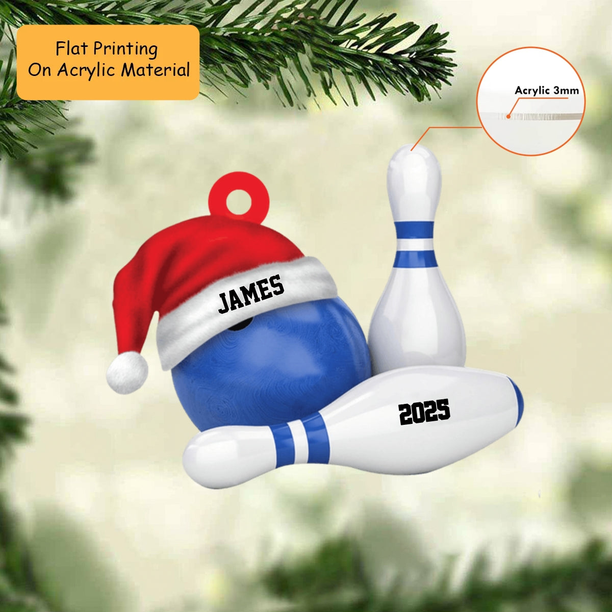 Personalized Bowling Ball Holding Pins Acrylic Ornament, Bowling Keychain, Car Ornament, Christmas Ornament Gifts