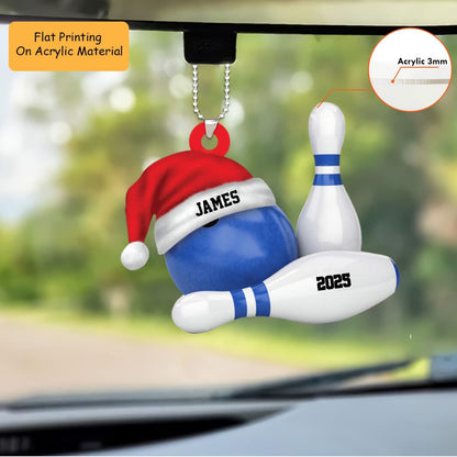 Personalized Bowling Ball Holding Pins Acrylic Ornament, Bowling Keychain, Car Ornament, Christmas Ornament Gifts