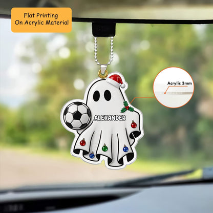 Personalized Soccer Christmas Ornament, Ghost Playing Soccer, Custom Ornament Christmas Gift, Keychain Soccer, Car Ornament Soccer