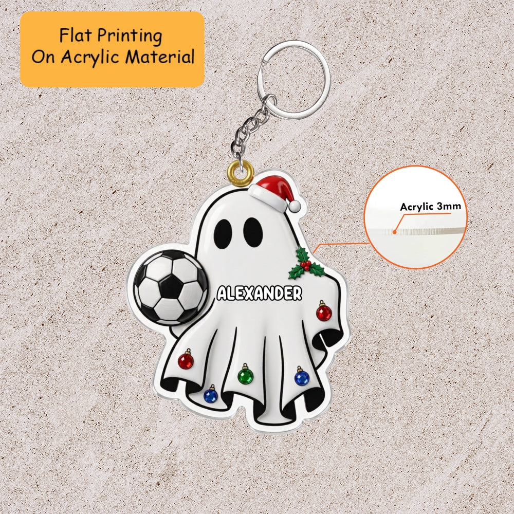 Personalized Soccer Christmas Ornament, Ghost Playing Soccer, Custom Ornament Christmas Gift, Keychain Soccer, Car Ornament Soccer