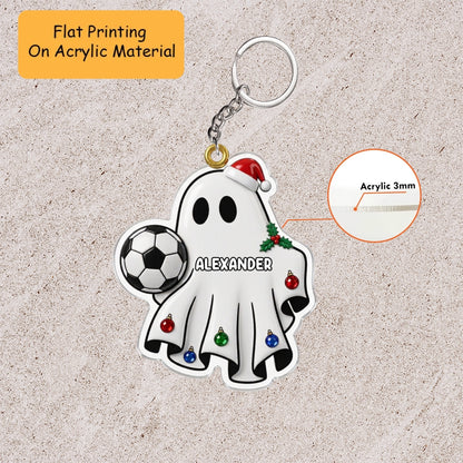 Personalized Soccer Christmas Ornament, Ghost Playing Soccer, Custom Ornament Christmas Gift, Keychain Soccer, Car Ornament Soccer
