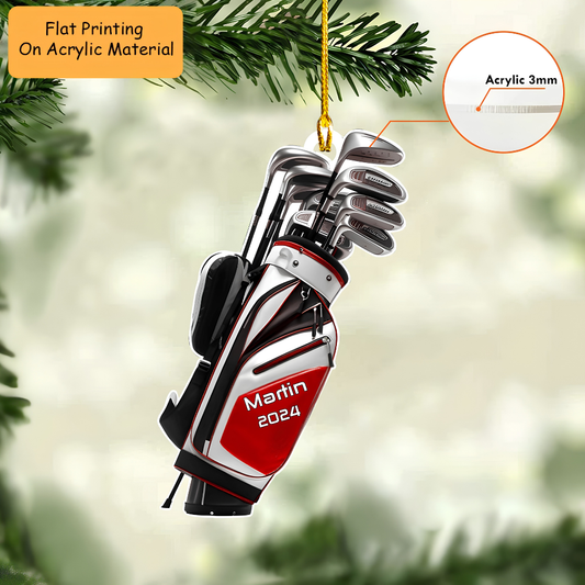 Personalized Golf Bag Xmas Acrylic Ornament, Golf Bag Keychain, Car Ornament, Christmas Ornament Gifts