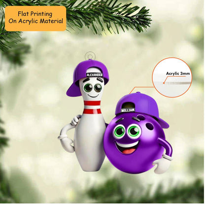Personalized Christmas Bowling Ornament, Pin And Ball Put An Arm Around Each Other's Shoulders, Custom Ornament Christmas Gift, Keychain Bowling Christmas, Car Ornament Bowling Christmas