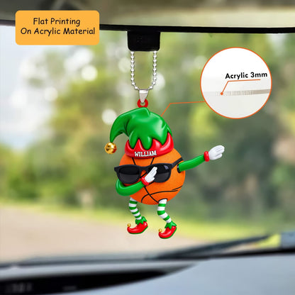 Personalized Basketball Christmas Ornament, Dabbing Elf Hat Sports Ball Mascot, Custom Ornament Christmas Gift, Keychain Basketball, Car Ornament Basketball