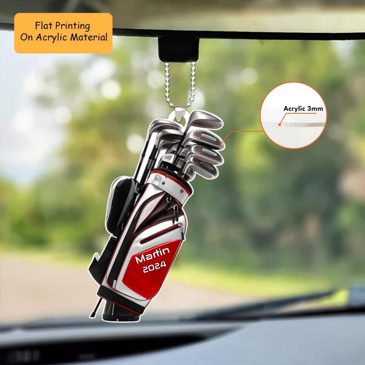 Personalized Golf Bag Xmas Acrylic Ornament, Golf Bag Keychain, Car Ornament, Christmas Ornament Gifts