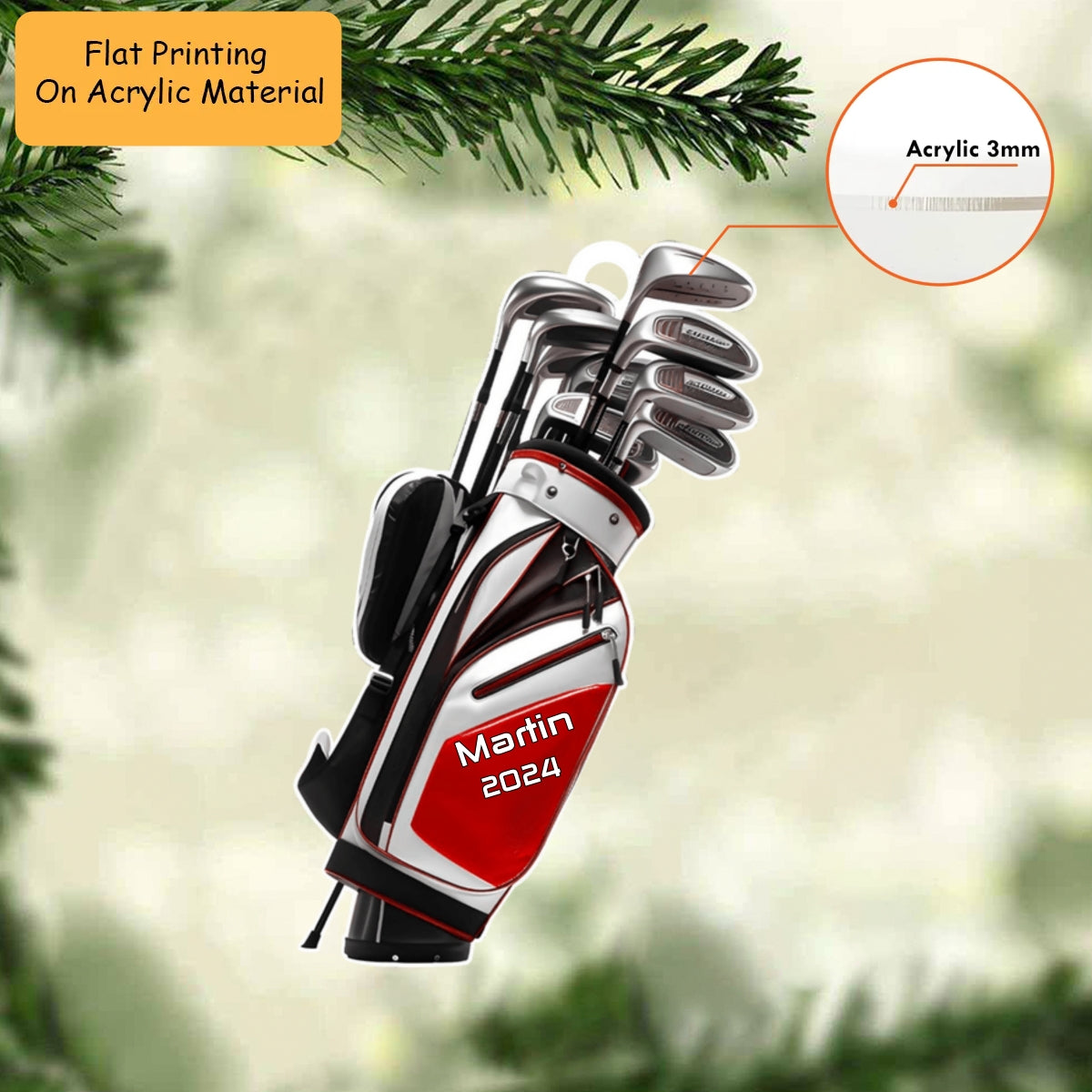 Personalized Golf Bag Xmas Acrylic Ornament, Golf Bag Keychain, Car Ornament, Christmas Ornament Gifts