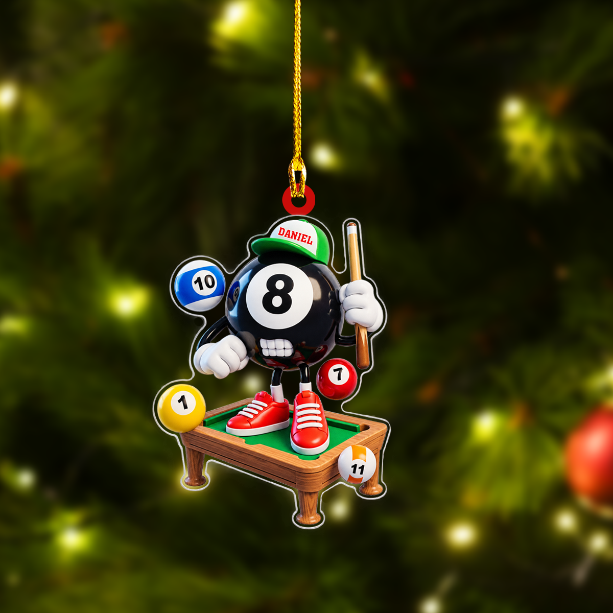 Personalized Billiards Christmas Ornament, Fierce 8 Ball Mascot On Pool Table, Custom Ornament Christmas Gift, Keychain Billiards, Car Ornament Billiards