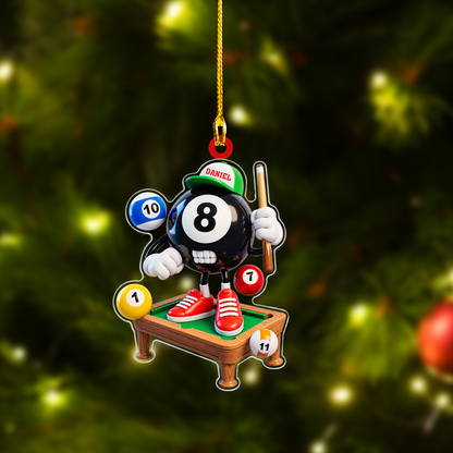 Personalized Billiards Christmas Ornament, Fierce 8 Ball Mascot On Pool Table, Custom Ornament Christmas Gift, Keychain Billiards, Car Ornament Billiards