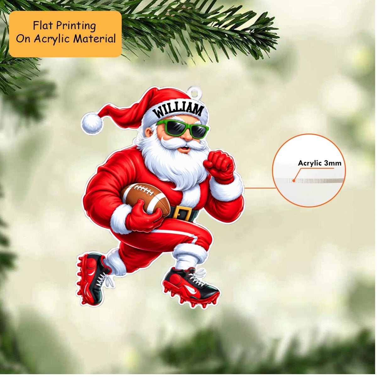 Personalized American Football Christmas Ornament, Santa Play American Football, Custom Ornament Christmas Gift, Keychain American Football, Car Ornament American Football