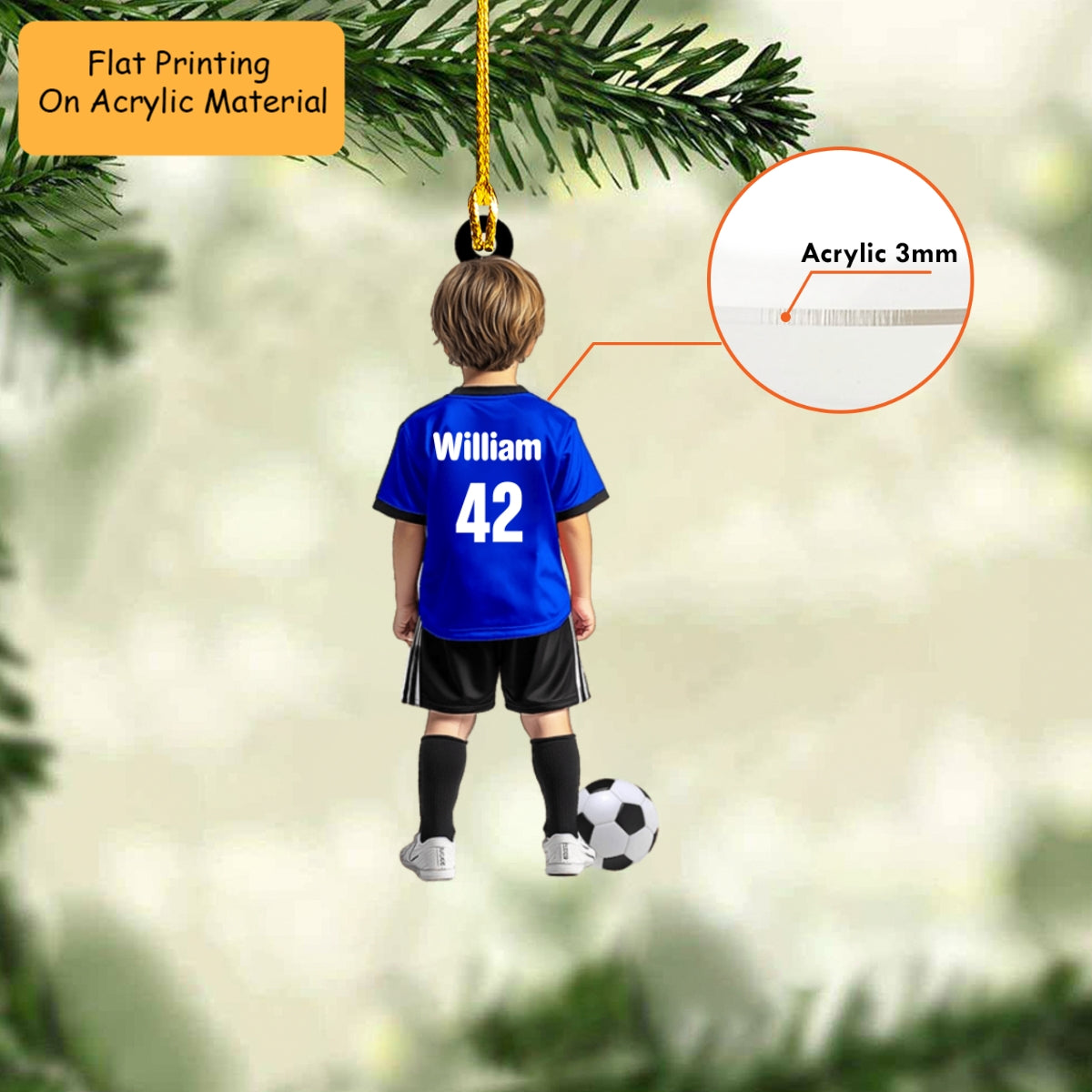 Personalized Soccer Kid Boy Player With Ball Flat Acrylic Ornament, Ornament Gifts For Son, Grandson, Soccer Players