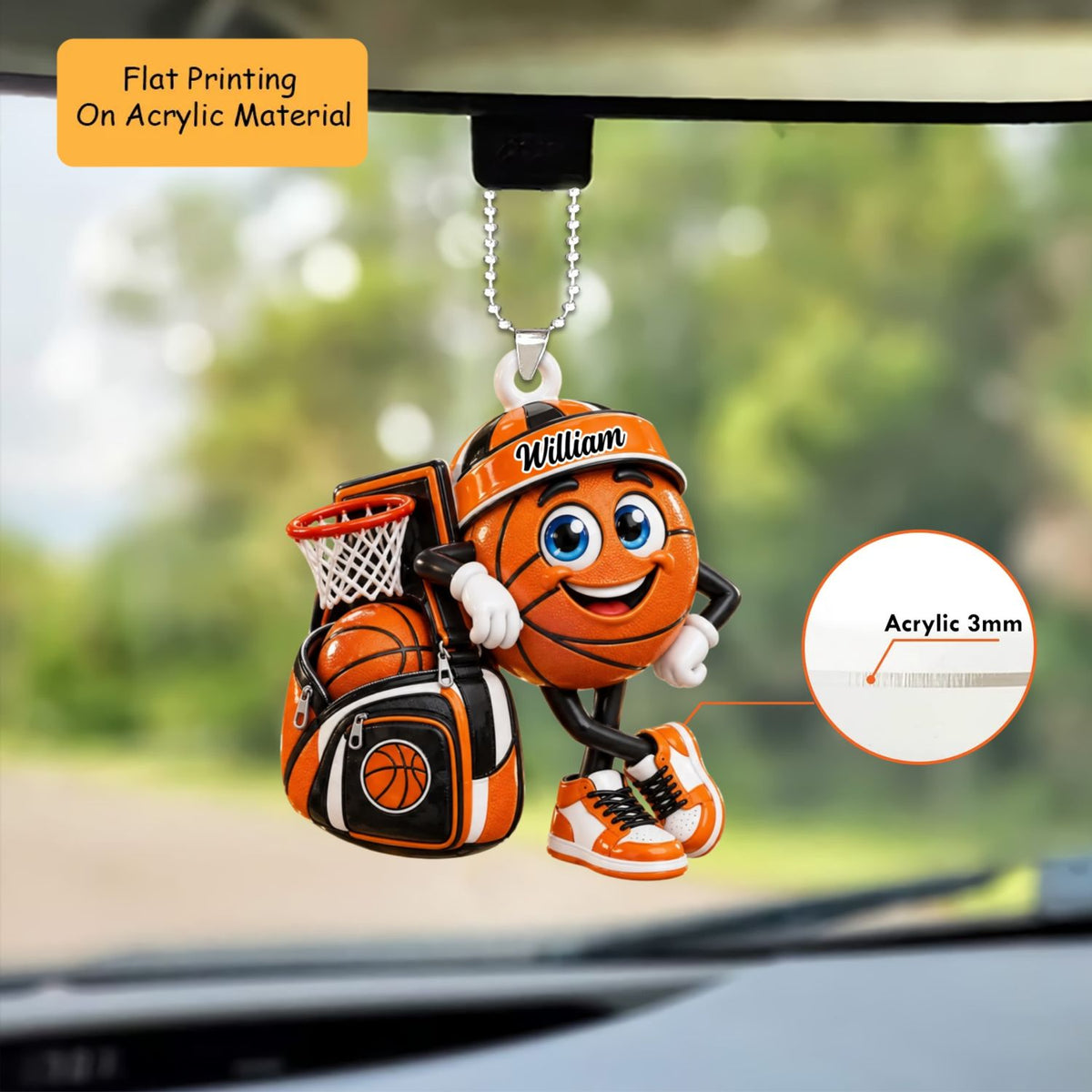 Personalized Basketball Christmas Ornament, Basketball Mascot Cute, Custom Ornament Christmas Gift, Keychain Basketball, Car Ornament Basketball