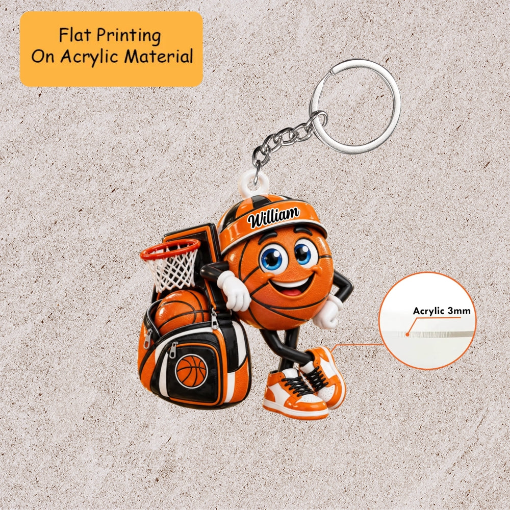 Personalized Basketball Christmas Ornament, Basketball Mascot Cute, Custom Ornament Christmas Gift, Keychain Basketball, Car Ornament Basketball