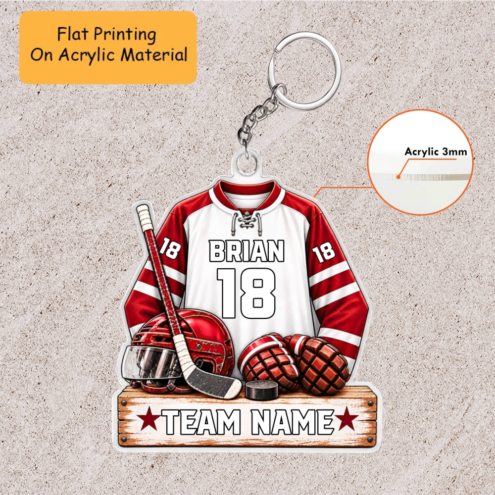 Personalized Ice Hockey Christmas Flat Printed Acrylic Ornament, Ice Hockey Things, Custom Ornament Christmas Gift, Keychain Ice Hockey, Car Ornament Ice Hockey