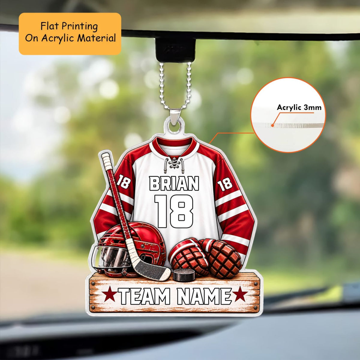 Personalized Ice Hockey Christmas Flat Printed Acrylic Ornament, Ice Hockey Things, Custom Ornament Christmas Gift, Keychain Ice Hockey, Car Ornament Ice Hockey