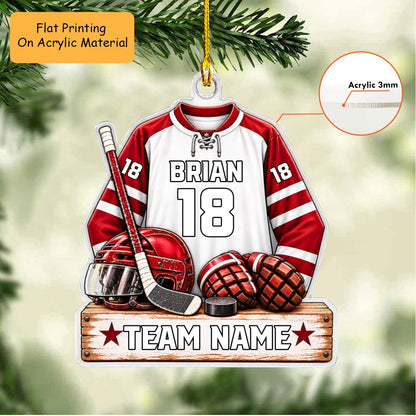 Personalized Ice Hockey Christmas Flat Printed Acrylic Ornament, Ice Hockey Things, Custom Ornament Christmas Gift, Keychain Ice Hockey, Car Ornament Ice Hockey
