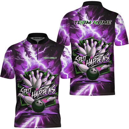 Custom Bowling Team Jersey, Split Happens - Electric Lightning, Bowling Uniforms, Personalize Name And Team Name