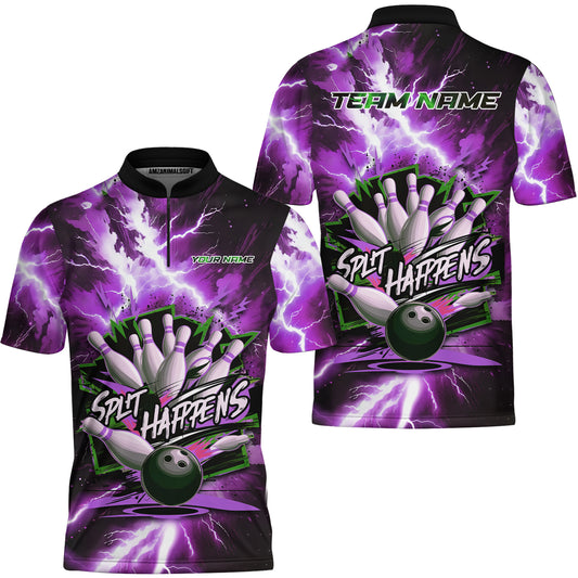 Custom Bowling Team Jersey, Split Happens - Electric Lightning, Bowling Uniforms, Personalize Name And Team Name