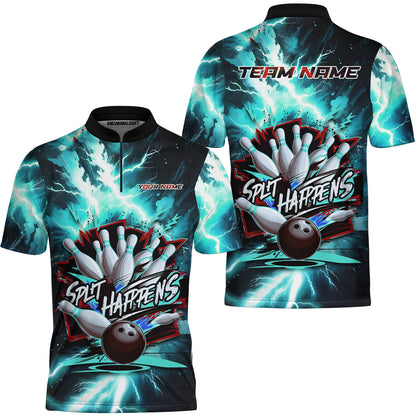 Custom Bowling Team Jersey, Split Happens - Electric Lightning, Bowling Uniforms, Personalize Name And Team Name