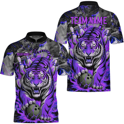 Custom Bowling Team Jersey, Tiger Gripping A Bowling Ball, Bowling Uniforms, Personalize Name And Team Name