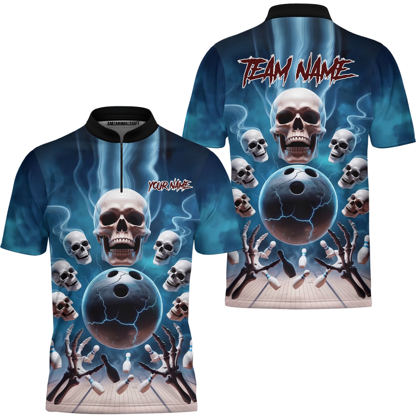 Custom Dark Fantasy Skeleton Bowling Team Jersey, Bowling Uniforms, Personalize Name And Team Name