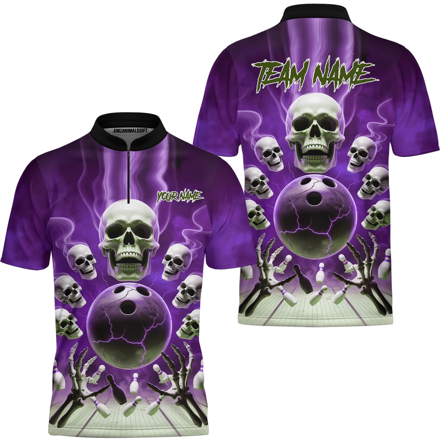 Custom Dark Fantasy Skeleton Bowling Team Jersey, Bowling Uniforms, Personalize Name And Team Name
