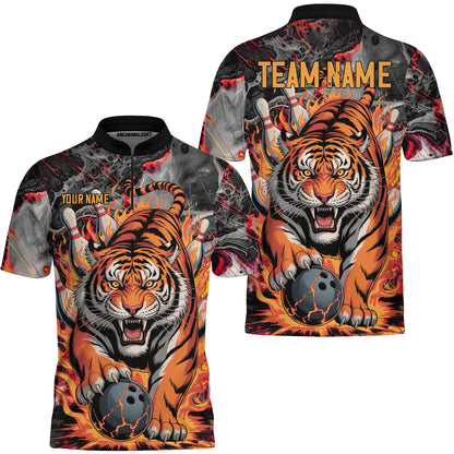 Custom Bowling Team Jersey, Tiger Gripping A Bowling Ball, Bowling Uniforms, Personalize Name And Team Name