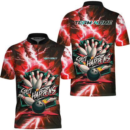 Custom Bowling Team Jersey, Split Happens - Electric Lightning, Bowling Uniforms, Personalize Name And Team Name