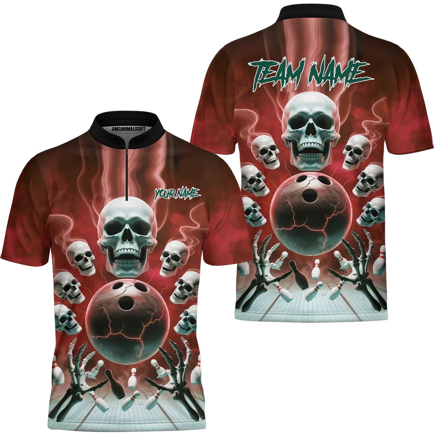 Custom Dark Fantasy Skeleton Bowling Team Jersey, Bowling Uniforms, Personalize Name And Team Name