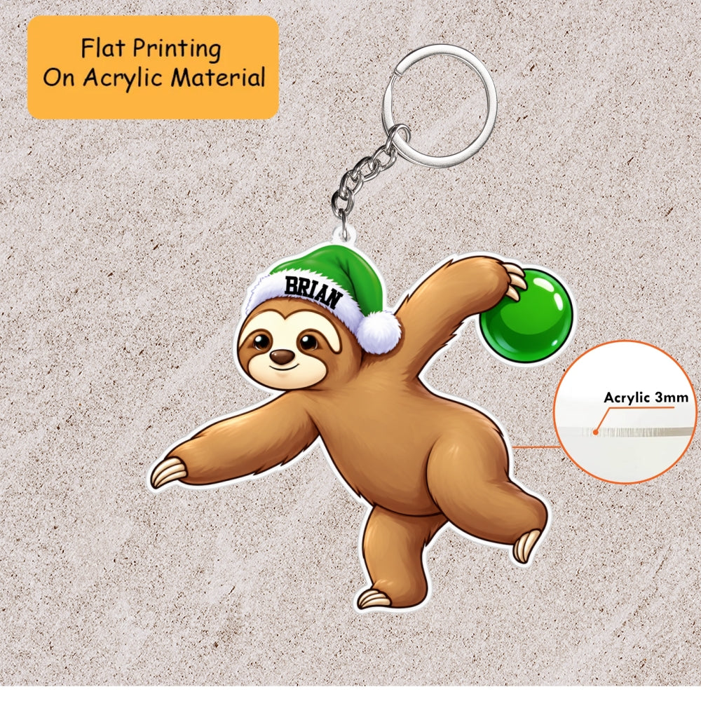 Personalized Bowling Christmas Ornament, Sloth Playing Bowling, Ornament Christmas Gift, Keychain Bowling, Car Ornament Bowling