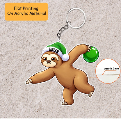 Personalized Bowling Christmas Ornament, Sloth Playing Bowling, Ornament Christmas Gift, Keychain Bowling, Car Ornament Bowling
