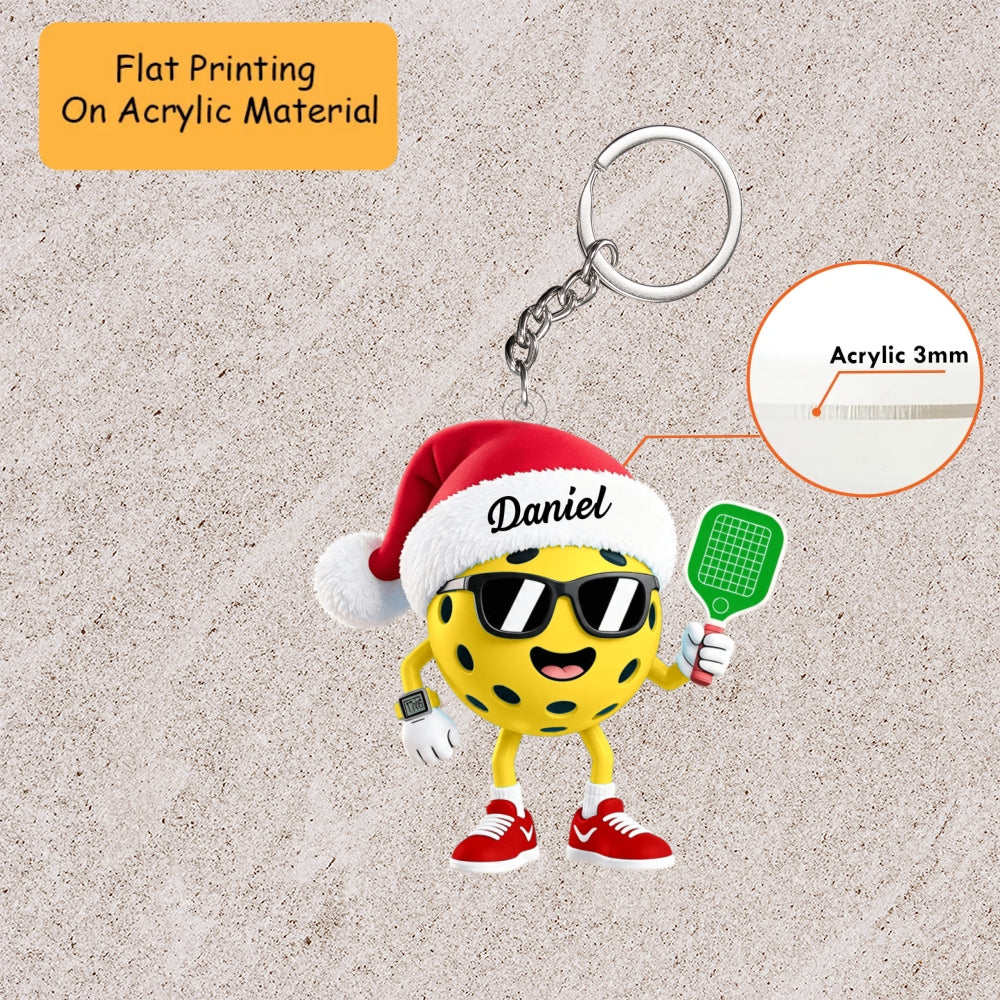 Personalized Pickleball Christmas Ornament, Cool Ball With Sunglasses, Custom Ornament Christmas Gift, Keychain Pickleball, Car Ornament Pickleball
