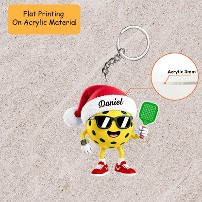 Personalized Pickleball Christmas Ornament, Cool Ball With Sunglasses, Custom Ornament Christmas Gift, Keychain Pickleball, Car Ornament Pickleball