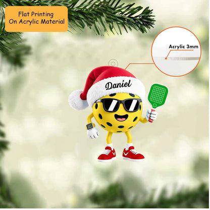 Personalized Pickleball Christmas Ornament, Cool Ball With Sunglasses, Custom Ornament Christmas Gift, Keychain Pickleball, Car Ornament Pickleball