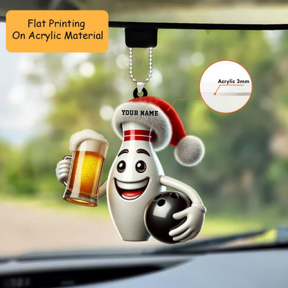 Personalized Bowling Ball Holding Pins Acrylic Ornament, Bowling Keychain, Car Ornament, Christmas Ornament Gifts