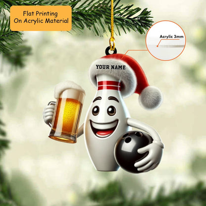 Personalized Bowling Ball Holding Pins Acrylic Ornament, Bowling Keychain, Car Ornament, Christmas Ornament Gifts