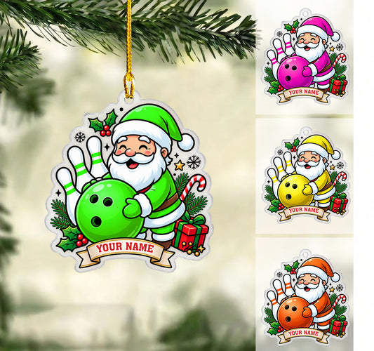 Personalized Bowling Christmas Ornament, Colorful Santa Matching Team Colors, Custom Ornament Christmas Gift, Keychain Bowling, Car Ornament Bowling