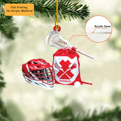 Personalized Lacrosse Bag Helmet Stick Flat Acrylic Ornament, Ornament Gifts For Son, Grandson, Daughter, Lacrosse Player