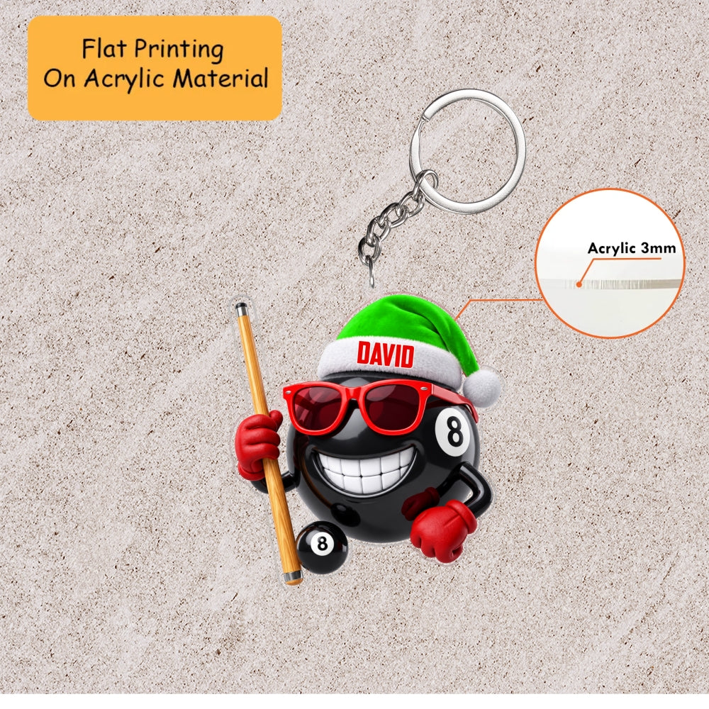 Personalized Billiards Christmas Ornament, Cool 8 Ball With Sunglasses And Cue, Custom Ornament Christmas Gift, Keychain Billiards, Car Ornament Billiards
