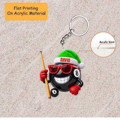 Personalized Billiards Christmas Ornament, Cool 8 Ball With Sunglasses And Cue, Custom Ornament Christmas Gift, Keychain Billiards, Car Ornament Billiards