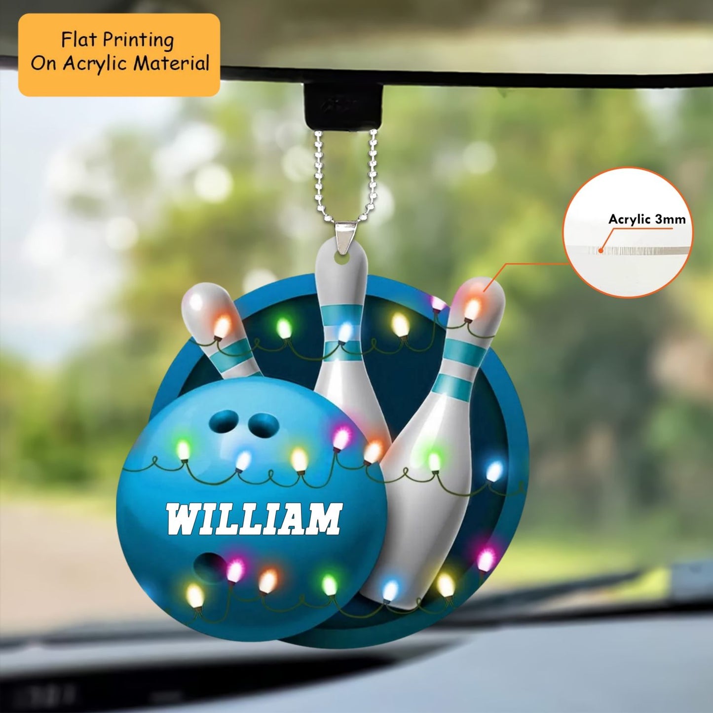 Personalized Bowling Ball Holding Pins Acrylic Ornament, Bowling Keychain, Car Ornament, Christmas Ornament Gifts