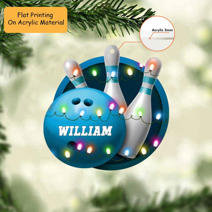 Personalized Bowling Ball Holding Pins Acrylic Ornament, Bowling Keychain, Car Ornament, Christmas Ornament Gifts