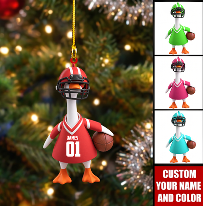 Personalized Football Goose Christmas Ornament, Funny Duck In Helmet Holding Ball, Custom Ornament Christmas Gift, Keychain Football, Car Ornament Football