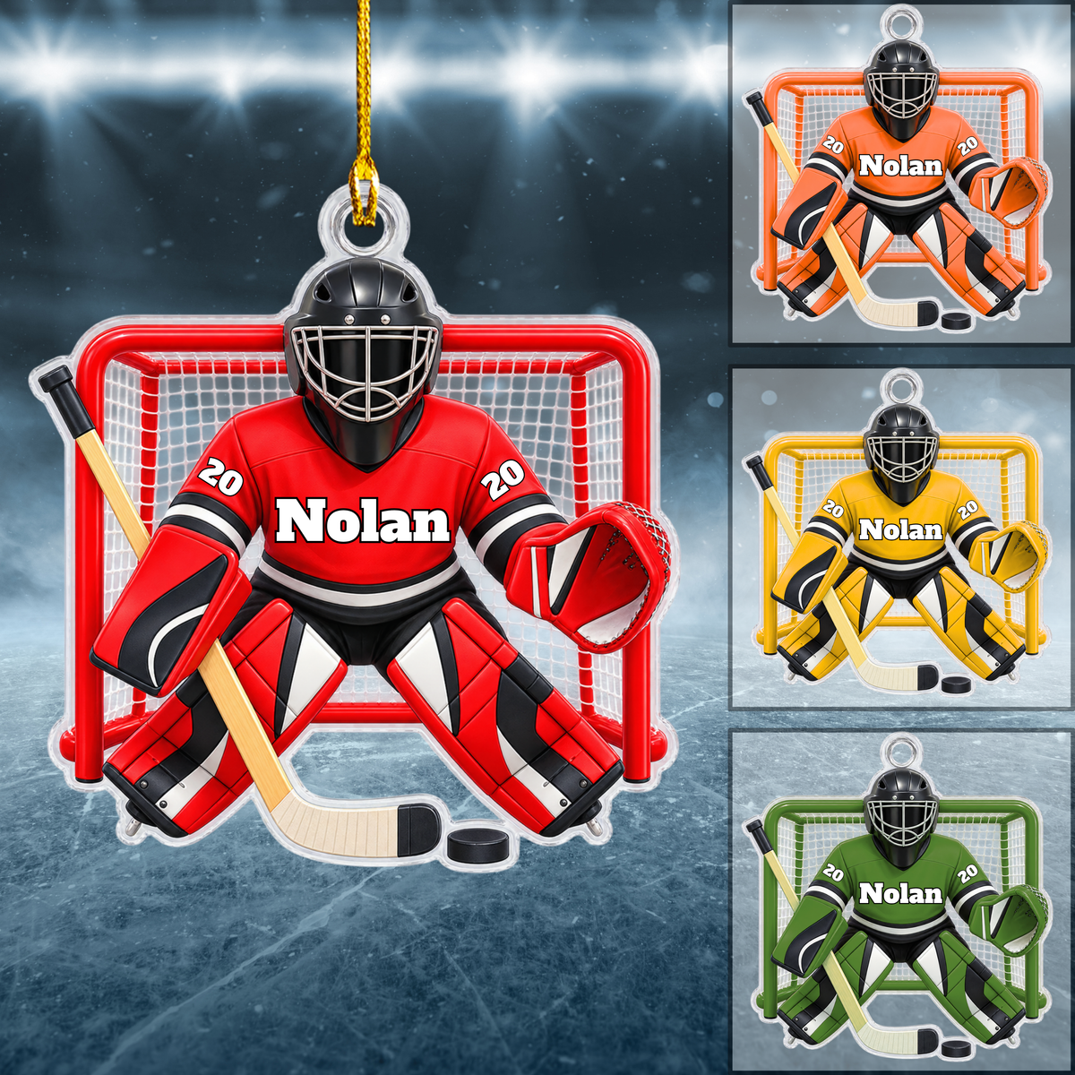 Personalized Ice Hockey Christmas Flat Printed Acrylic Ornament, Ice Hockey Mascot, Custom Ornament Christmas Gift, Keychain Ice Hockey, Car Ornament Ice Hockey