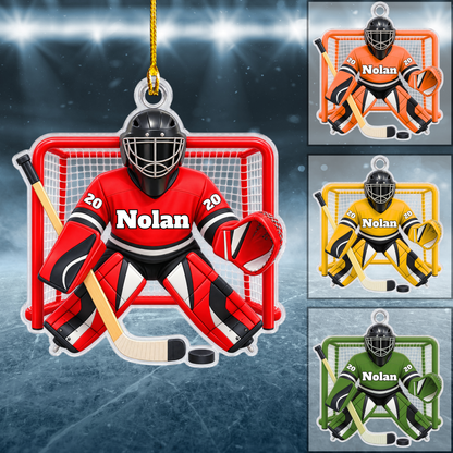 Personalized Ice Hockey Christmas Flat Printed Acrylic Ornament, Ice Hockey Mascot, Custom Ornament Christmas Gift, Keychain Ice Hockey, Car Ornament Ice Hockey