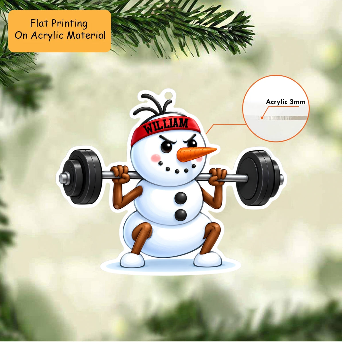 Personalized Christmas Gym Fitness Ornament, Gymmer Snowman, Custom Ornament Christmas Gift, Keychain Gym Fitness Christmas, Car Ornament Gym Fitness Christmas