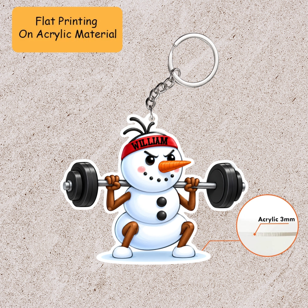 Personalized Christmas Gym Fitness Ornament, Gymmer Snowman, Custom Ornament Christmas Gift, Keychain Gym Fitness Christmas, Car Ornament Gym Fitness Christmas